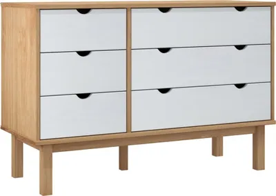 Produktbild von vidaXL Schubladenschrank OTTA Braun & Weiß 111x43x73,5 cm Massivholz