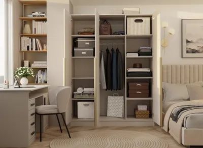 Produktbild von Großer Kleiderschrank mit 3 Türen und goldenen Griffen