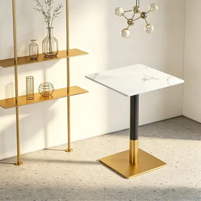 Produktbild von Gastronomiemöbel Esszimmertisch Esstisch Küchentisch für Esszimmer Wohnzimmer tisch Bistrotisch Sinterstein Schwarz-Weiß-Gold 60*60*75CM /Y-BHBJ-60F/