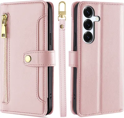 Produktbild von Handykette Samsung Hülle mit Band Handyhülle Kartenfächer Kunstleder Umhängetasche Galaxy S25+ in Rosa