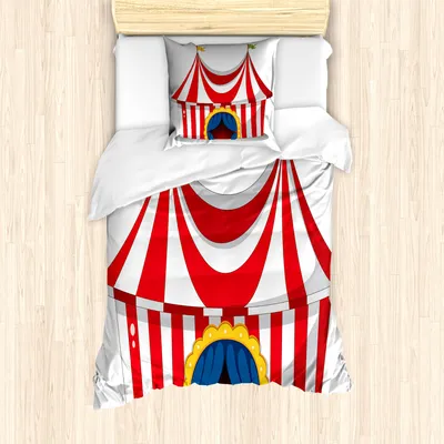 Produktbild von ABAKUHAUS Zirkus Mantele, Nostalgische Circus Flagge, Milbensicher Allergiker geeignet mit Kissenbezügen, 135 cm x 200 cm - 80 x 80 cm, rot-Weiss
