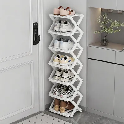 Produktbild von Schuhregal weiß 7 Etagen Bambus faltbar freistehend 27x26x113 cm
