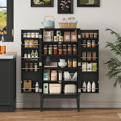 Immagine prodotto di Armadio da cucina 120x59x30 cm, nero, mobiletto contenitore con 2 ante, stile vintage