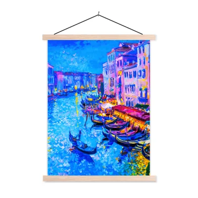 Produktbild von MuchoWow® Textilposter Malerei - Italien - Boot - Wasser - Architektur 60x80 cm mit holzfarbenen Rahmen - Wandbild