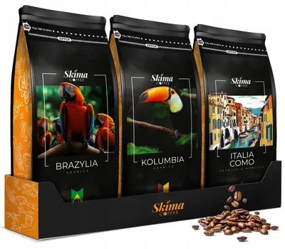 Zdjęcie produktu dla Kawa ziarnista 1kg x3 BRAZYLIA/KOLUMBIA/ITALIA COMO Świeża + GRATIS