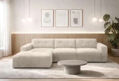 Image de AX LIVING Canapé en L Corlu, couleur creme, pour salon, 310 cm de long G