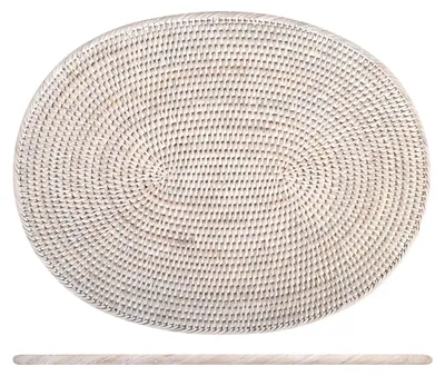 Produktbild von H&H ovales Tischset aus weißem Rattan, 45 x 35 cm