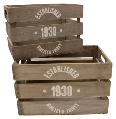 Image de Caisses en bois décoratives 2 pcs Boîte de rangement Vintage Set de caisses look usé