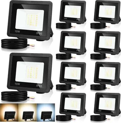 Image de TolleTour Projecteur LED Projecteur LED de chantier 10X 10W 3 couleurs 3000/4000/6500K Floodlight avec IP66 étanche