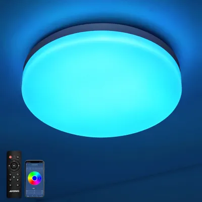 Produktbild von JDONG Bluetooth Deckenleuchte 24W Dimmbar mit Lautsprecher LED Deckenlampe Farbwechsel RGB IP44 Wasserdicht 3000k-6500K für Schlafzimmer Badezimmer