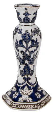 Imagen del producto de Soporte para velas Clayre & Eef, diámetro 11 cm, altura 21 cm, blanco y azul, porcelana
