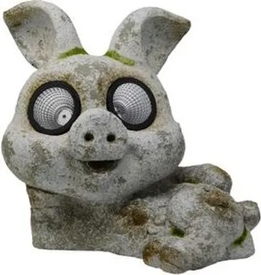Produktbild von Gartenfigur groß Schwein 2 LEDs Solar Steinoptik Keramik H 26 cm