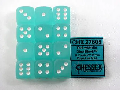 Imagen del producto de Chessex - Acabado translúcido - 12 dados D6 de 16 mm - Color turquesa/blanco