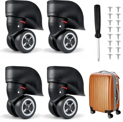 Produktbild von Kofferersatzräder, Ø 49mm, 4 Stück, ABS, Schwarz-Rot, für Koffer & Trolleys, geräuscharm, strapazierfähig, schwenkbar, einfache Installation, A-08, 4-Loch Design, inkl. Schraubendreher & Schrauben
