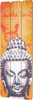 Produktbild von Buddha Wand Deko 30x80cm Holzbild Wandbild Holzdeko Schild Wanddeko Achtsamkeit Meditation Smile