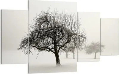 Produktbild von Bild auf Leinwand - Leinwandbild - 4 Teile - Bäume Schnee Nebel - 160x90cm - Wand Bild - Wanddeko - Wandbilder - Leinwanddruck - Bilder - Wanddekoration - Leinwand bilder - Wandbild - DL160x90-4136