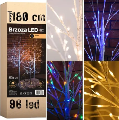 Image de Sapin de Noël bouleau LED décoration festive 180 cm 96 LED multicolore STUDEN
