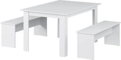 Produktbild von Esstisch Set Vicco Sentio Weiß 137.6 x 92.8 cm mit 2 Bänken, Model 26501