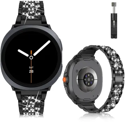 Produktbild von FFO2World Luxus Metallarmband für Samsung Galaxy Watch 8/8 Classic – Edelstahl mit Strasssteinen, inkl. Kürzungsset – Schwarz