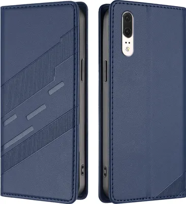 Image de Etui pour Huawei P20, étui portefeuille en cuirPolyuréthaneavec fente pour cartes et fonction stand Blau
