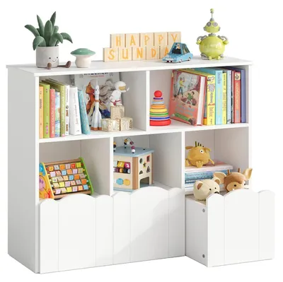Image de Étagère pour enfants sur roulettes, 3 niveaux, 100x33x89,5 cm, blanche