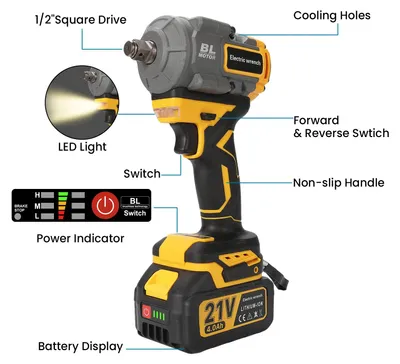 Zdjęcie produktu dla Wkrętarka udarowa bezszczotkowa - wkrętarka akumulatorowa - moment obrotowy 1000 Nm - napięcie 18 V - 2 akumulatory - model #20
