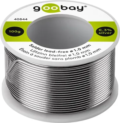 Produktbild von Goobay Lötzinn bleifrei, ø 1,0 mm, 100 g - Zusammensetzung: 0,3 % Silber, 0,7 % Kupfer, 96,5 % Zinn, Flußmittelanteil: 2,5 %, Schmelzpunkt 217° C