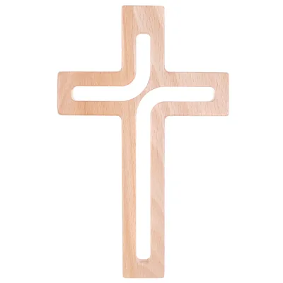 Produktbild von Hängendes Kreuz aus Buchenholz Modern Wandkreuz Kruzifix Glatte Oberfläche Hängend Holzkreuz (Naturholz, 25x16x1,6cm)