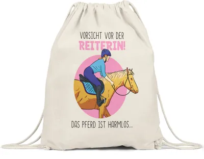 Produktbild von Vorsicht Vor Der Reiterin Das Pferd Ist Harmlos Turnbeutel Gymsack Pferdeflüsterin Pferdeliebhaberin Reiten Liebe Ausritt