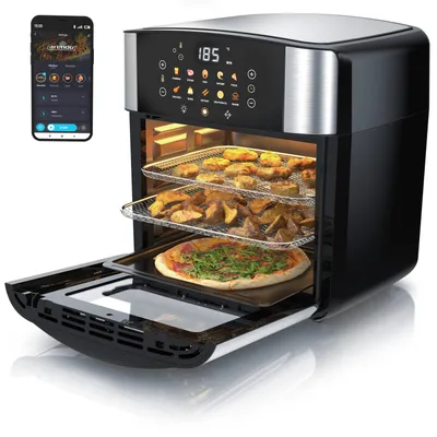Image de Friteuse à air chaud Arendo, Airfryer, four multifonction Wi-Fi, mini-four, four à pizza, 16 l, four, grill, déshydrateur, 1800 W, friteuse à air chaud sans huile + accessoires pour pizza, poulet, frites