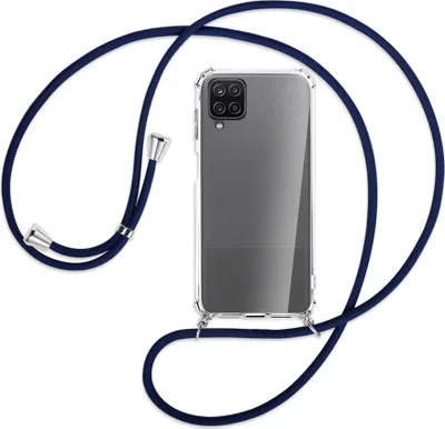Produktbild von Handykette Backcover-Schutzhülle mit Band (Metall silberfarben) für Samsung Galaxy A12 - dunkelblau