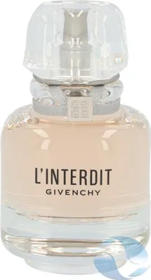 A studio shot of a Givenchy L'Interdit Eau de Toilette perfume bottle.