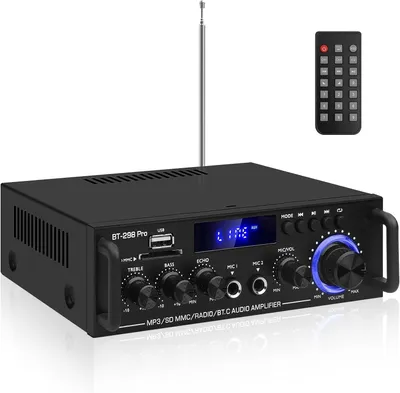Produktbild von 600W HiFi 2-Kanal Verstärker Mini Bluetooth Stereo Vollverstärker 12V/ 220V Soundverstärker w/UKW-Radio, SD/USB-Karteneingang