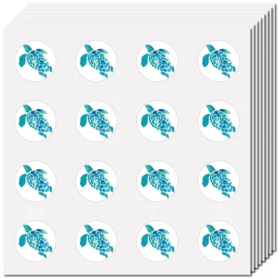 128 Schildkröten-Sticker, rund, 2,5 cm, wasserdicht, selbstklebend