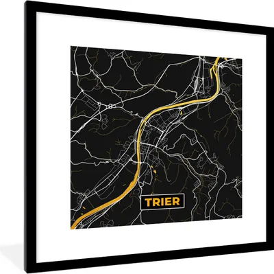 Produktbild von MuchoWow® Gerahmtes Poster Schwarz und Gold - Stadtplan - Trier - Deutschland - Karte 40x40 cm - Poster mit Schwarzem Bilderrahmen Wandposter Rahmen Foto Bilder - Poster - Plakat im Rahmen