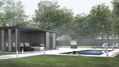 Produktbild von Gartenhaus Classico 2424 inkl. Regenrinne mit Seitendach, Rück- und Seitenwand inkl. Fenster links 542 x 258 cm lichtgrau