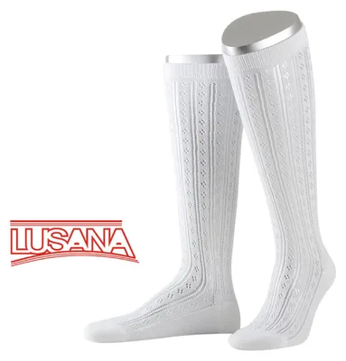 Lusana Kniestrümpfe mit Ajourmuster in weiß