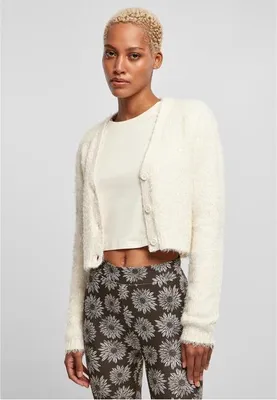 Productafbeelding van Damescardigan Urban Classics, model Cropped Feather, kleur wit, maat 5XL