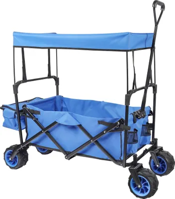Image de Wiltec Chariot transport pliant Enfant – 1170 x 570 x 1170 mm – Charge max. 70 kg – Auvent, Roues en plastique et Poignée ergonomique – Diable Charette à main pour plage, pique-nique, tout terrain