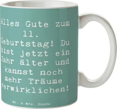Produktbild von Mr. & Mrs. Panda Kaffeetasse Spruch 11. Geburtstag - Meeresbrise - Geschenk, Feiertag, Happy Birthday, Geburtstagskind, Magie und Überraschungen, schöne tasse, feiern