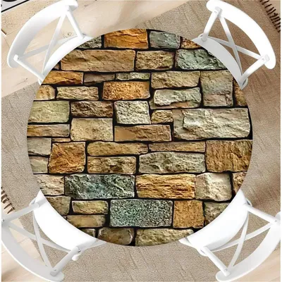 Productafbeelding van Ronde tafelkleed, diameter 90 cm, weerbestendig, met elastische band, van polyester, motief: kiezelstenenmuur