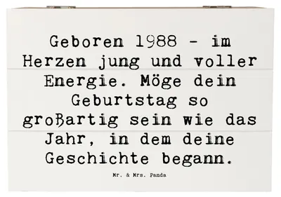 Produktbild von Mr. & Mrs. Panda Truhe Spruch 1988 Geburtstag 22 x 15 cm - Weiß - Geschenk, Alter, Geboren, Schatzkiste, 80er Geburt, Happy Birthday, Lebenskraft, Schatulle, fotobox, Box