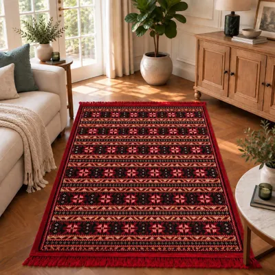 Obrázok produktu pre BiggHome Dvojstranný koberec – vzor Kelim Moderný vintage dizajn, prateľný