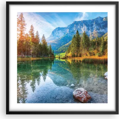 Produktbild von Gerahmtes Poster - Schwarzer Rahmen - Landschaft Berge Morgendämmerung - 50x50 cm - Wand Bild - Wanddeko - Wandbilder - Kunstposter - Wandposter - Bilderrahmen - Bilder - Kunstdruck - P2BAC50x50-4456