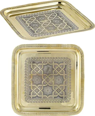 Obrázok produktu pre Orientálny dekoratívny podnos Servírovací podnos Podnos na sviečky Nacera Gold Angular 27cm