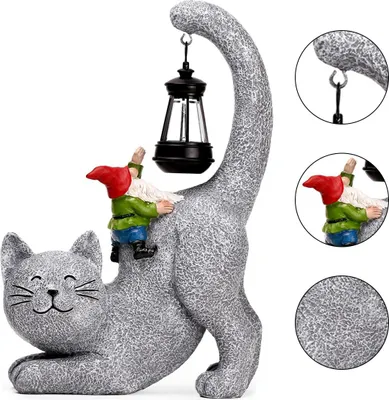 Produktbild von Katzenfigur Deko – Handbemalt,Pflanzendeko,  für Außen Terrasse Rasen Hof Deko,19x9x28cm
