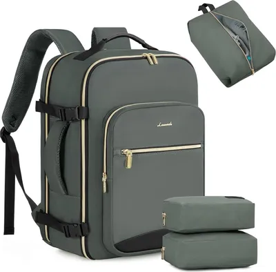 Obrázok produktu pre LOVEVOOK Príručná batožina 40L pre ženy, vodotesná cestovná taška 17 palcov Laptop, cestovný batoh Business Travel Hiking Grey Green