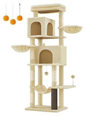 Produktbild von Kattenkrabpaal - kattenboom - krabpaal - spaanplaat - pluche - sisal - 57 x 45 x 175 cm