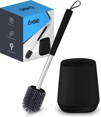 Produktbild von HGMD Toilettenbürste Silikon mit Halter - Schwarz - Toilettenbürste - Toilettenbürstenhalter - Schnell trocknend, robust und hygienisch