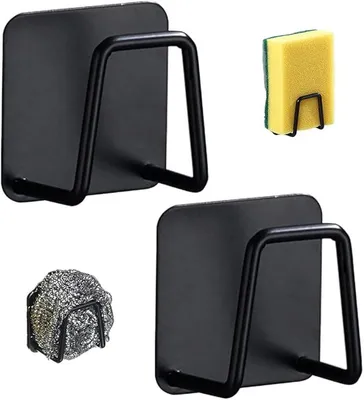 Produktbild von PolkaHome® 2er Set Selbstklebende Schwammhalter – Praktische Küchen- und Badaccessoires, Edelstahlhaken, Wasserfest, ohne Bohren,